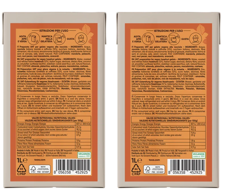 TooA - Hazelnut Vegan Ice Cream, 1 L (Pack of 2) - MX-VE-0208-1L