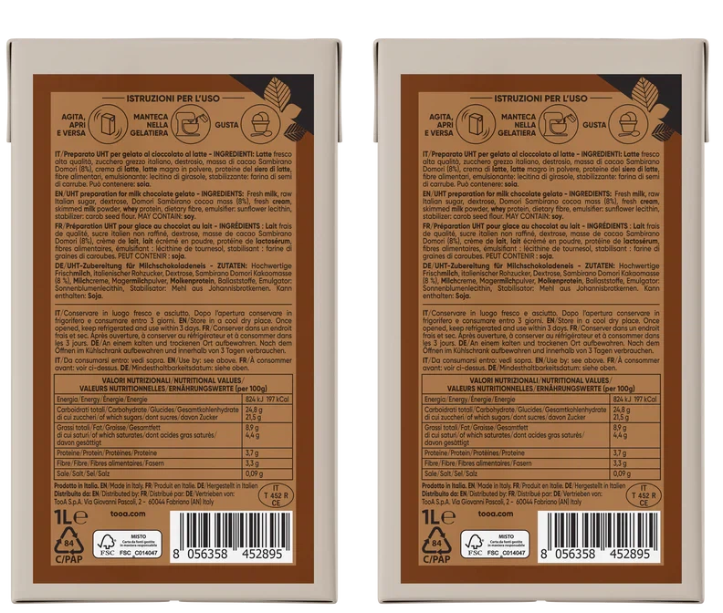 TooA - Milk Chocolate Ice Cream, 1 L (Pack of 2) - MX-DA-0205-1L