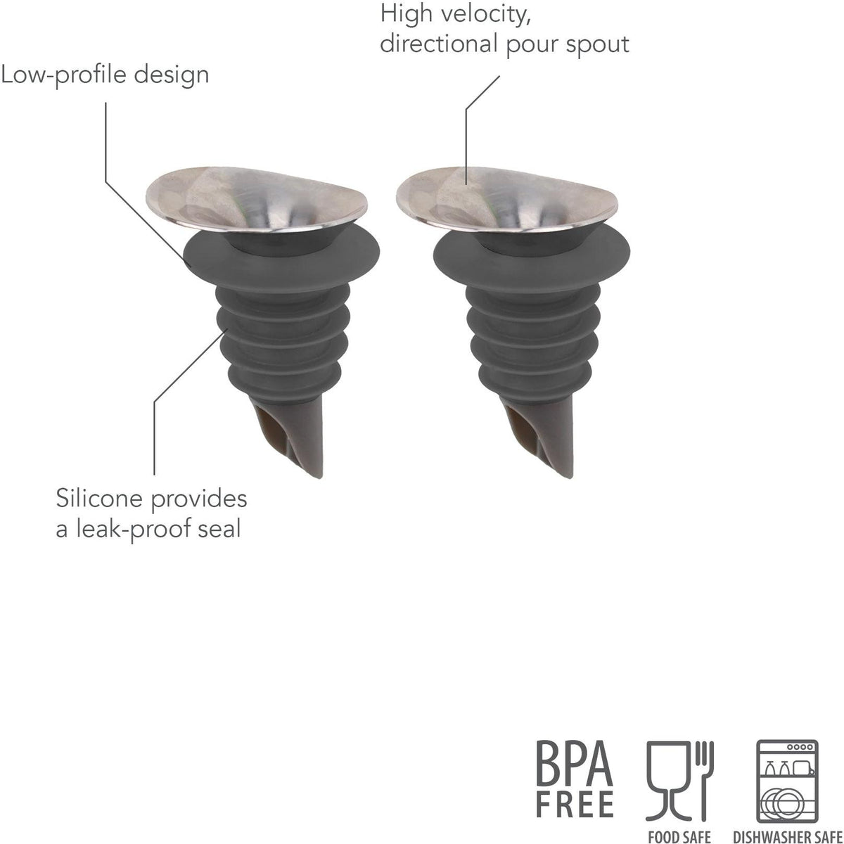 Tovolo - Charcoal Sleek Pouring Spout, Set of 2 - TV56005-200