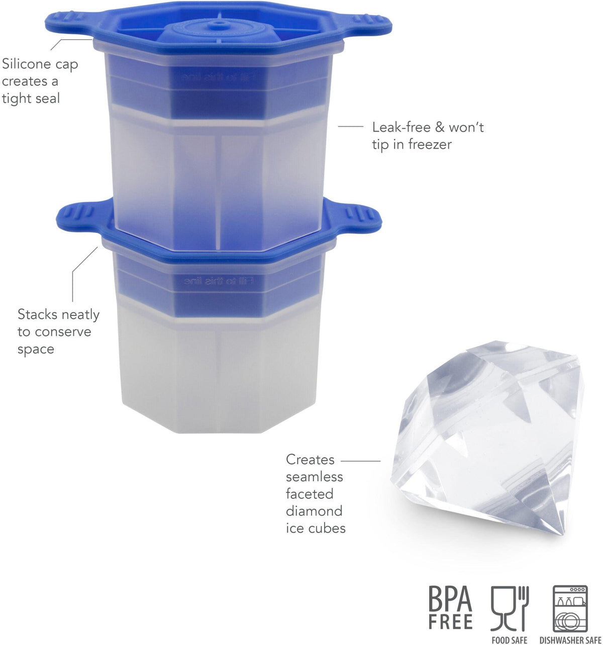 Tovolo - Faceted Diamond Capri Blue Ice Mold, Set of 2 - TV22088-304