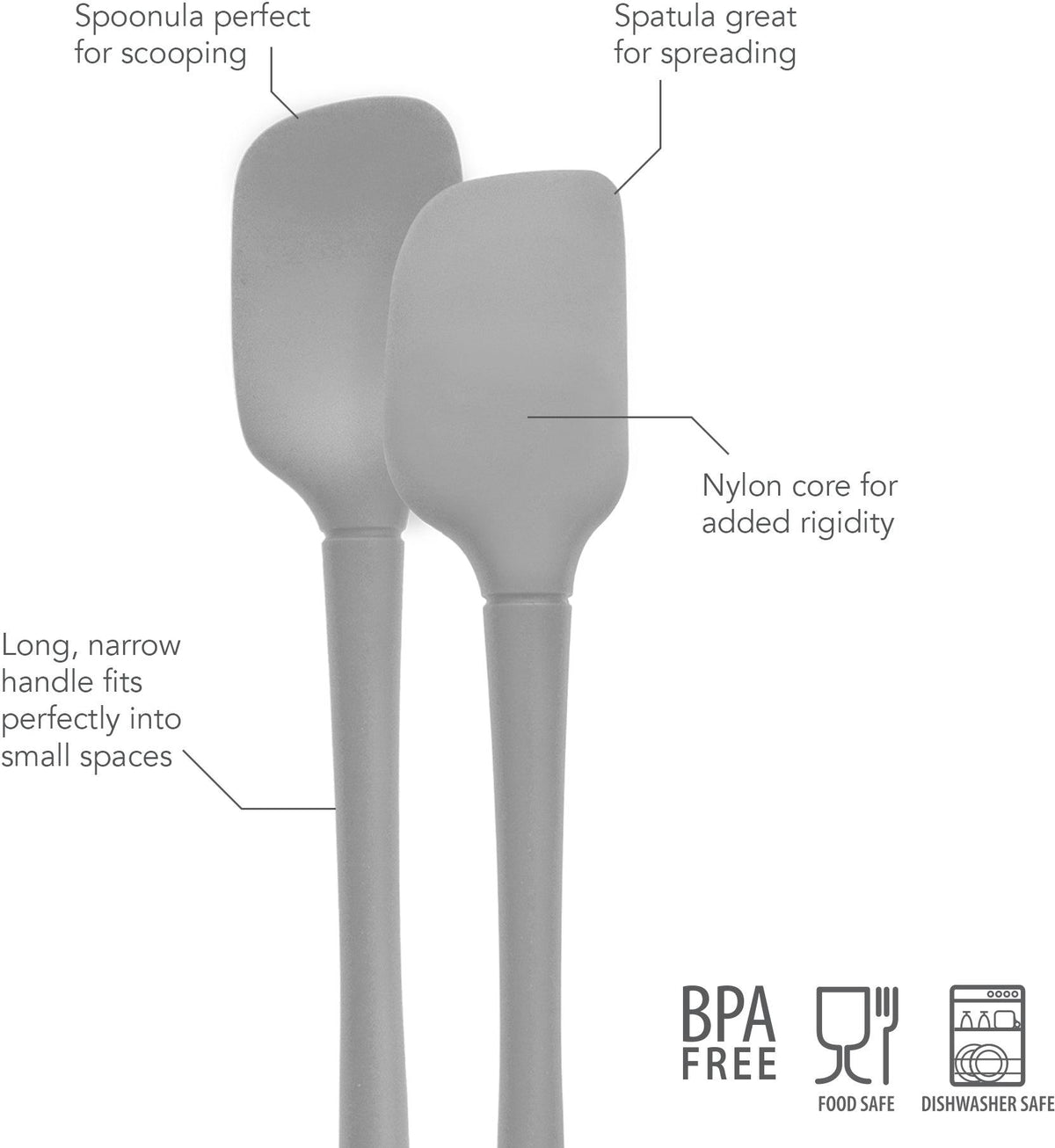 Tovolo - Flex-Core All Silicone Oyster Gray Mini Spatula & Spoonula, Set of 2 - TV60002-201