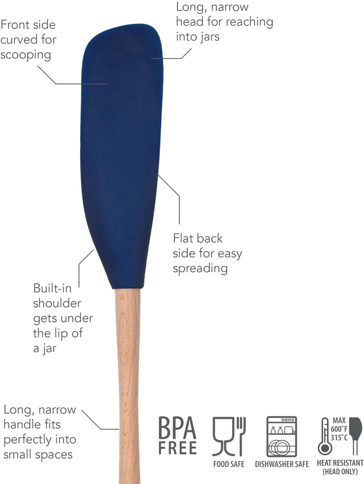Tovolo - Flex-Core Wood Handle Deep Indigo Jar Scraper - TV41012-300