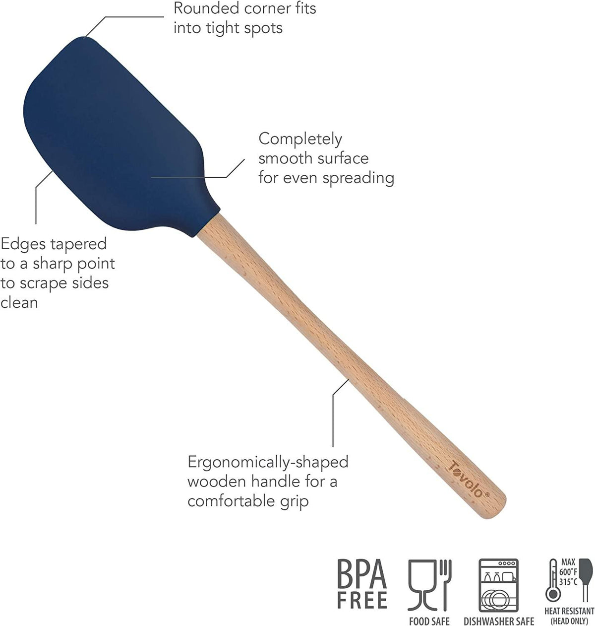 Tovolo - Flex-Core Wood Handle Deep Indigo Spatula - TV30099-300