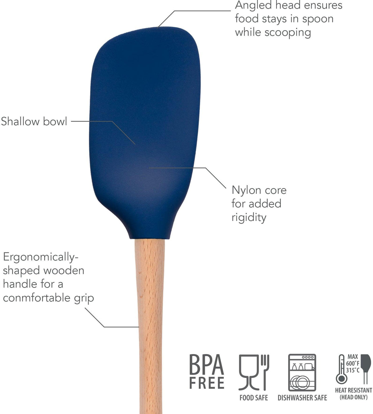 Tovolo - Flex-Core Wood Handle Deep Indigo Spoonula - TV44004-300