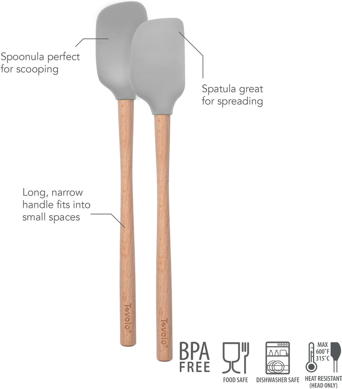 Tovolo - Flex-Core Wood Handle Mini Oyster Gray Spatula & Spoonula, Set of 2 - TV60006-201