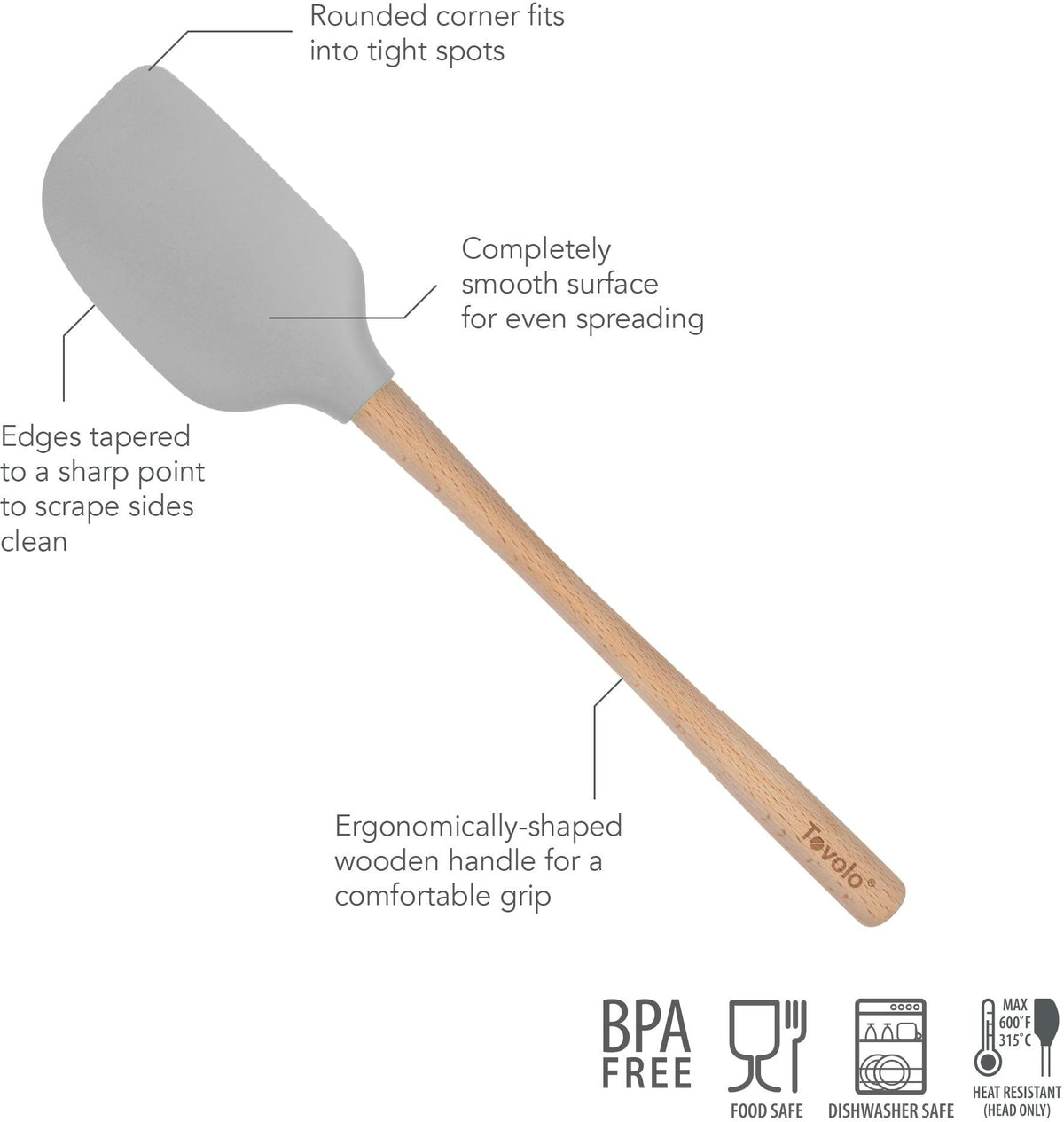 Tovolo - Flex-Core Wood Handle Oyster Gray Spatula - TV30099-201