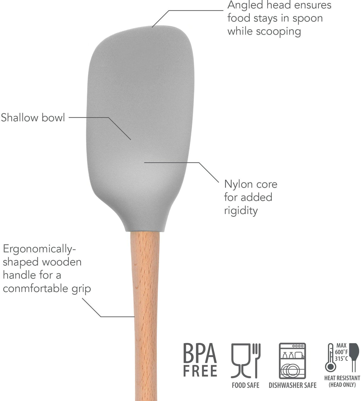 Tovolo - Flex-Core Wood Handle Oyster Gray Spoonula - TV44004-201