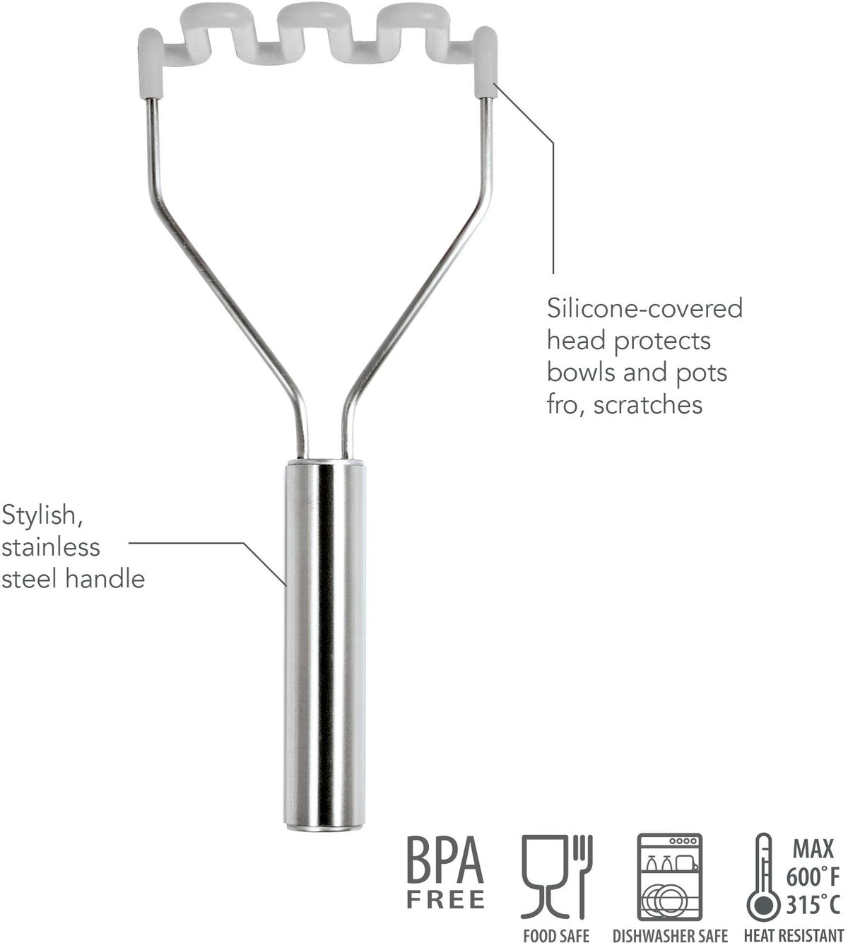 Tovolo - Oyster Gray Silicone Stainless Steel Handle Potato Masher - TV40007-201