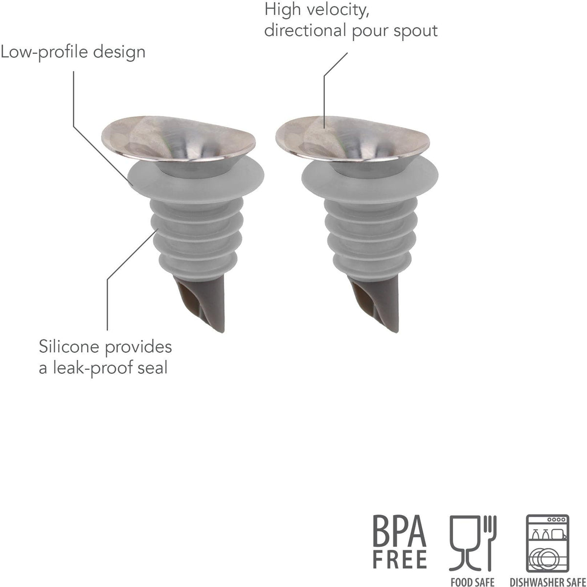 Tovolo - Oyster Gray Sleek Pouring Spout, Set of 2 - TV56006-201