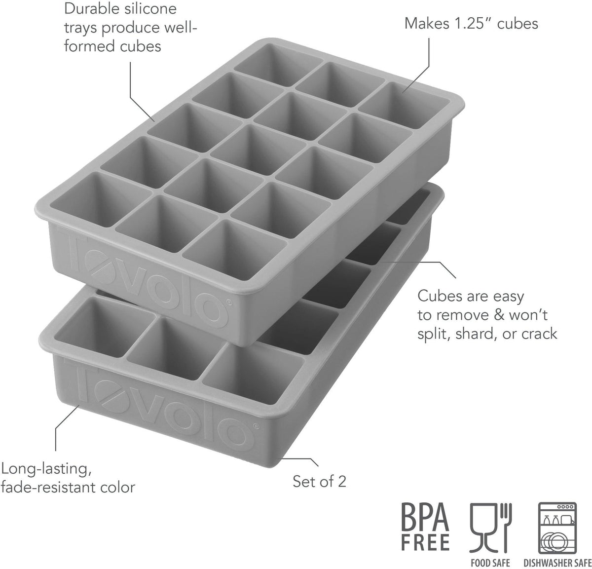 Tovolo - Perfect Cube Oyster Gray Ice Trays, Set of 2 - TV22017-201