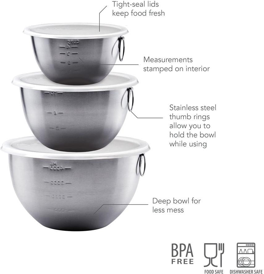 Tovolo - Stainless Steel Mixing Bowl Set with Lids, Set of 3 - TV81-1947