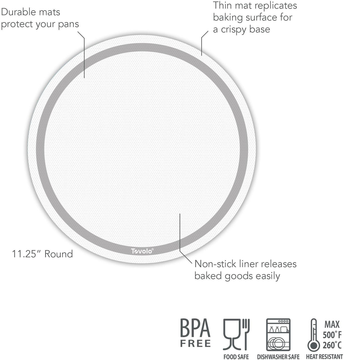 Tovolo - Truebake 11.25" Oyster Gray Round Baking Mat - TV13027-201 - DISCONTINUED