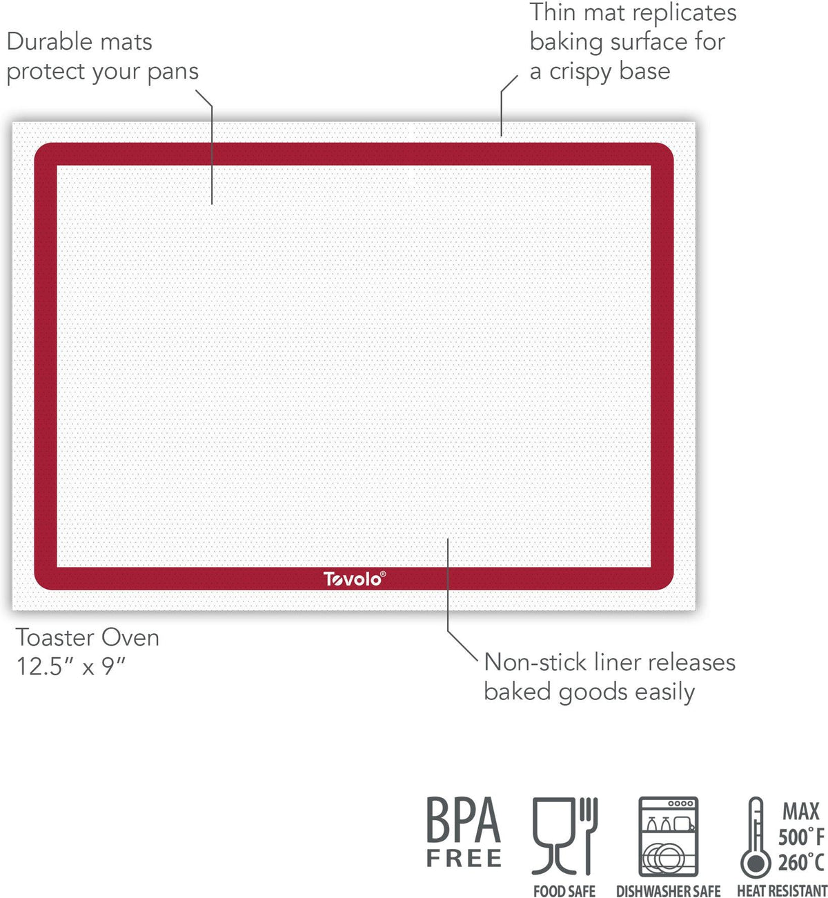Tovolo - Truebake 12.5" x 9" Cayenne Toaster Oven Baking Mat, Pack of 10 - TV13017-400