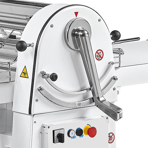 Trento - 17.6 Lb Stainless Steel Dough Sheeter Floor Model with 48″ Table - 49010