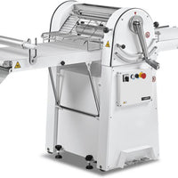 Trento - 17.6 Lb Stainless Steel Dough Sheeter Floor Model with 48″ Table - 49010