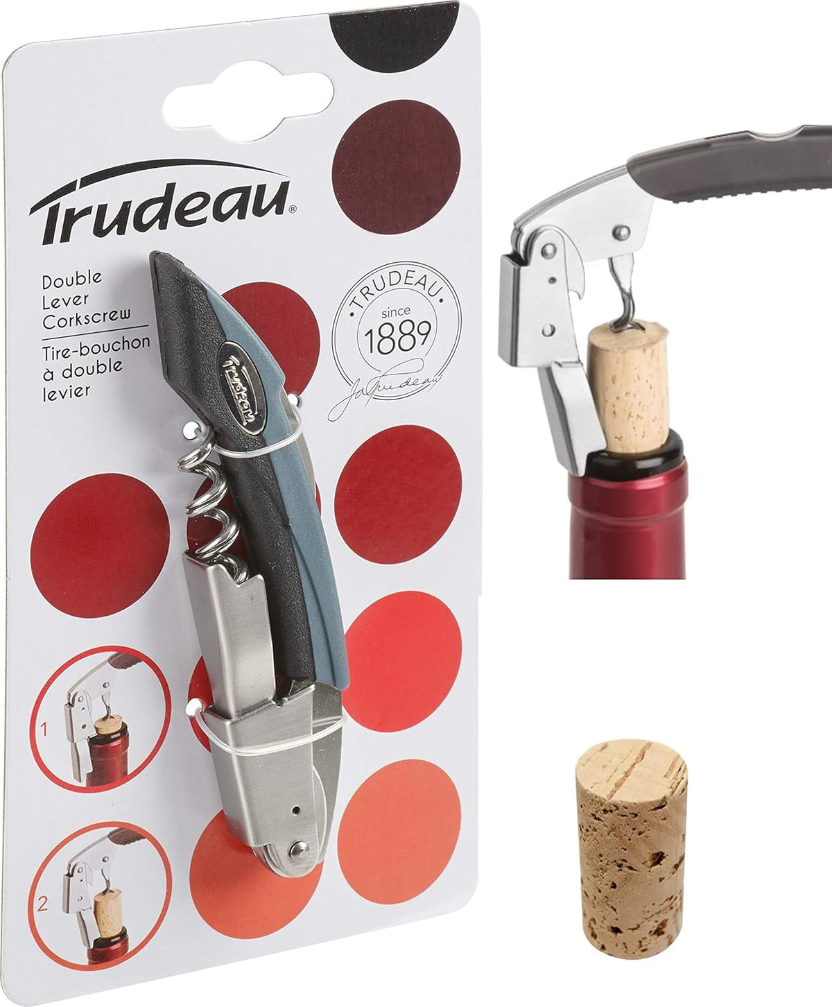 Trudeau - Silver/Grey Metal Double Lever Corkscrew Bottle Opener - 057508