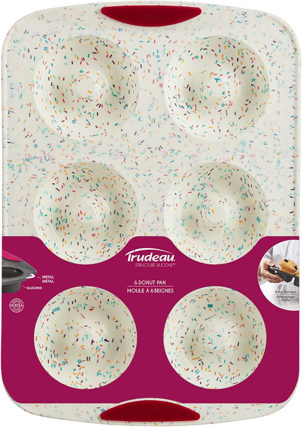 Trudeau - Structure Silicone Confetti Fuchsia 6 Cavity Jumbo Doughnut Pan - 05121016