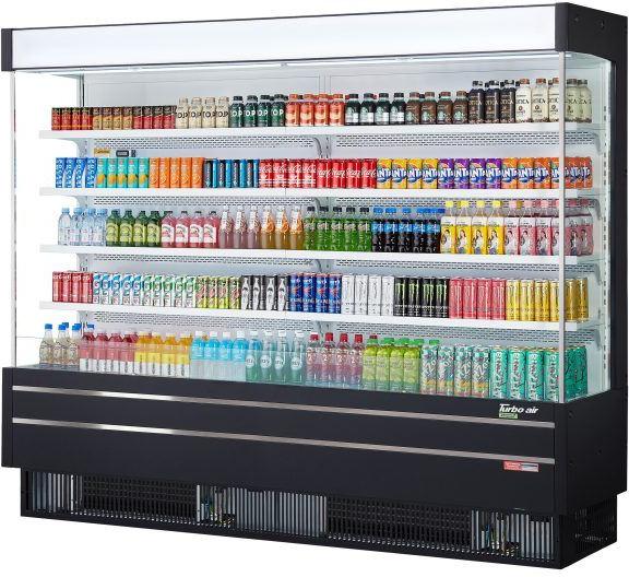 Turbo Air - 100.2" Black Full-Height Vertical Air Curtain Open Display Merchandiser Including 8 Adjustable Shelves - TOM-96SEB-N (ETA 5-6 Weeks)