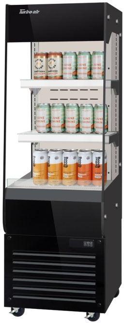 Turbo Air - 19.6" Black Slim Profile Horizontal Open Display Merchandiser With 2 Adjustable Tempered Glass Shelves + Deck - TOM20-60N-B (ETA 5-6 Weeks)