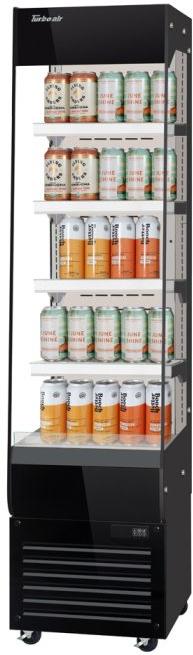 Turbo Air - 19.6" Black Slim Profile Horizontal Open Display Merchandiser With 4 Adjustable Tempered Glass Shelves + Deck - TOM20-75N-B (ETA 5-6 Weeks)