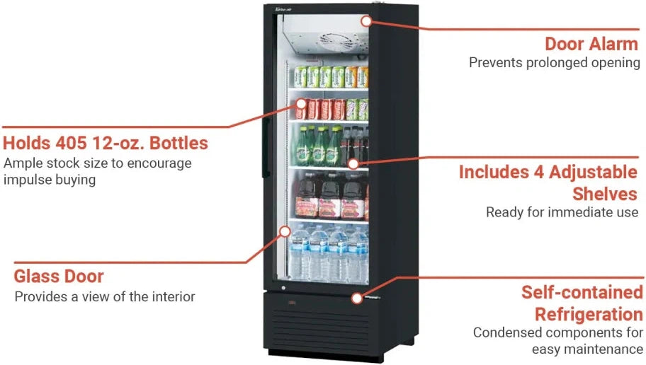 Turbo Air - 27" Black Refrigerated 1 Swing Glass Door Merchandiser - TGM-23SDHB-N6 (ETA 5-6 Weeks)