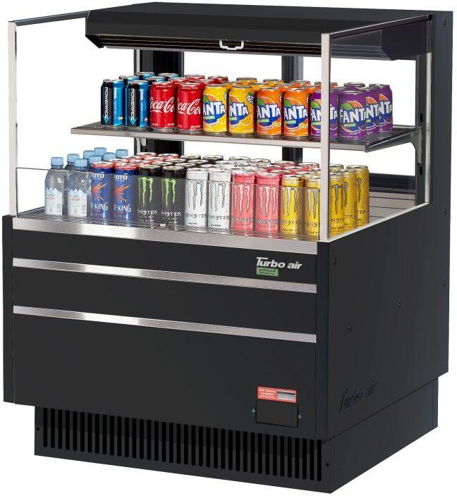 Turbo Air - 34.75" Black Low Profile Horizontal Open Display Case - TOM-36L-UFD-B-2S-N (ETA 5-6 Weeks)