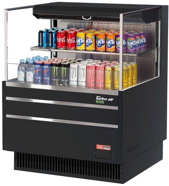 Turbo Air - 34.75" Black Low Profile Horizontal Open Display Case With One Shelves - TOM-36L-UF-B-2S-N (ETA 5-6 Weeks)