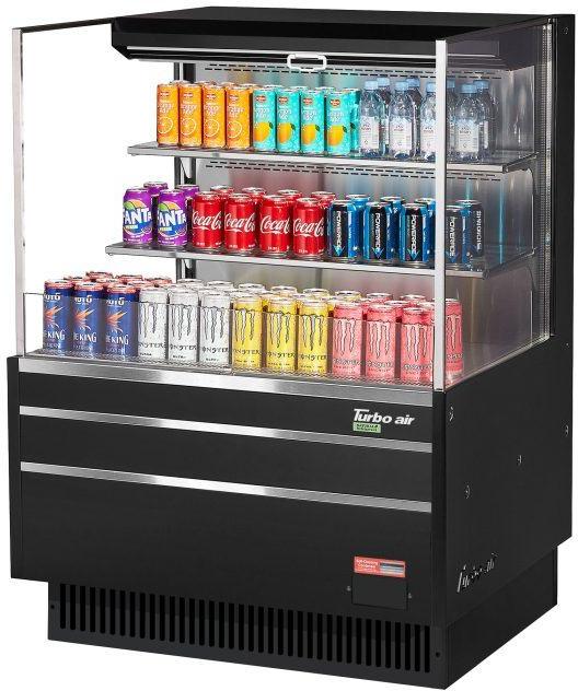 Turbo Air - 34.75" Black Low Profile Horizontal Open Display Case With Two Shelves - TOM-36L-UF-B-3S-N (ETA 5-6 Weeks)