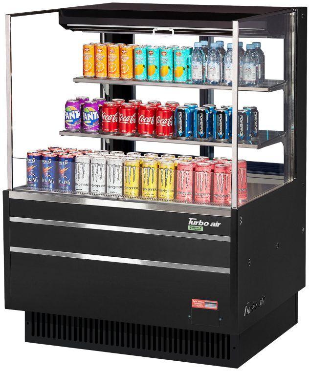 Turbo Air - 34.75" Black Low Profile Horizontal Open Display Merchandiser Case - TOM-36L-UFD-B-3S-N (ETA 5-6 Weeks)