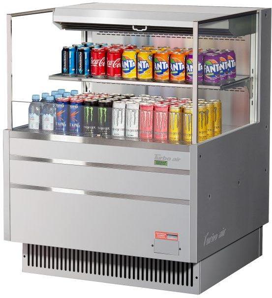 Turbo Air - 34.75" Silver Low Profile Horizontal Open Display Case With Tempered Glass Front Shield & Side Panels - TOM-36L-UF-S-2S-N (ETA 5-6 Weeks)