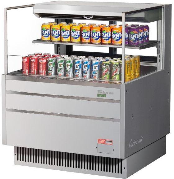 Turbo Air - 34.75" Silver Low Profile Horizontal Open Display Merchandiser Case with 1 Shelf + Deck Only - TOM-36L-UFD-S-2S-N (ETA 5-6 Weeks)
