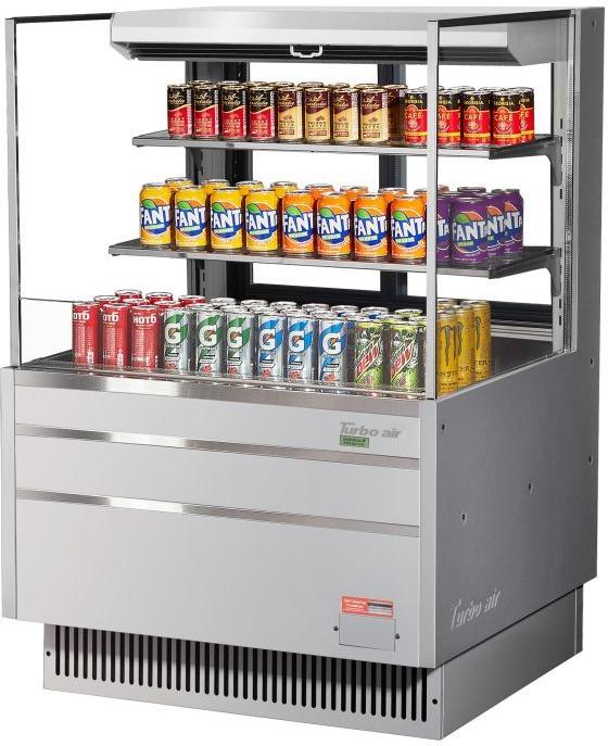 Turbo Air - 34.75" Silver Low Profile Horizontal Open Display Merchandiser Case with 2 Shelves + Deck Only - TOM-36L-UFD-S-3S-N (ETA 5-6 Weeks)