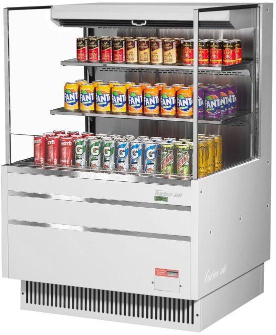 Turbo Air - 34.75" White Low Profile Horizontal Open Display Case With Two Shelves - TOM-36L-UF-W-3S-N (ETA 5-6 Weeks)