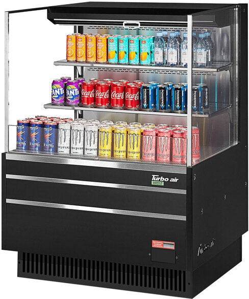 Turbo Air - 35" Low Profile Black Horizontal Refrigerated Open Curtain Merchandiser with 2 Shelves - TOM-36L-UF-S-3S-N (ETA 5-6 Weeks)