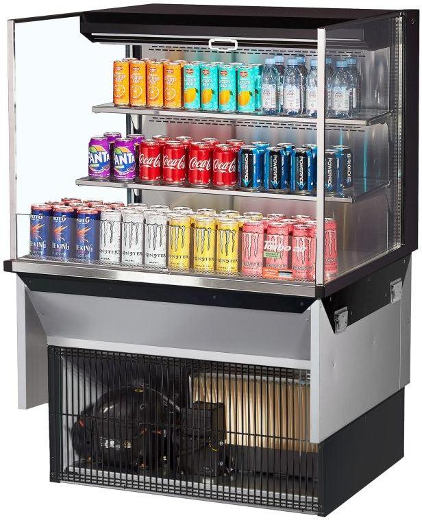 Turbo Air - 35.6" Black Low Profile Drop-In Horizontal Open Display Case With Two Shelves - TOM-36L-UF-B-3SI-N (ETA 5-6 Weeks)