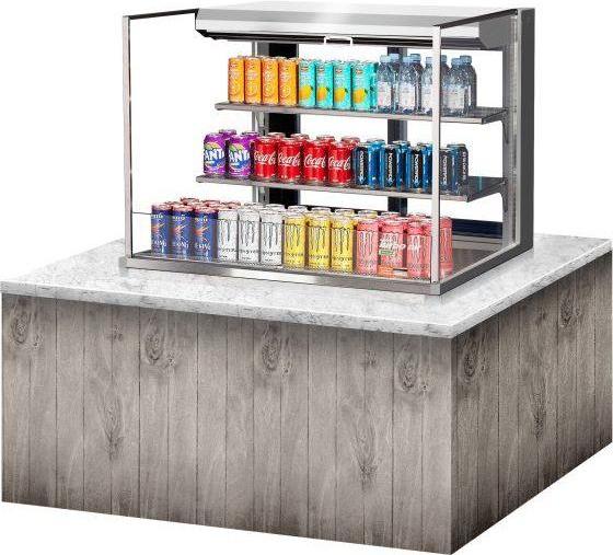 Turbo Air - 35.6" Silver Low Profile Horizontal Open Display Case with 2 Glass Shelves + Deck Only - TOM-36L-UFD-S-3SI-N (ETA 5-6 Weeks)