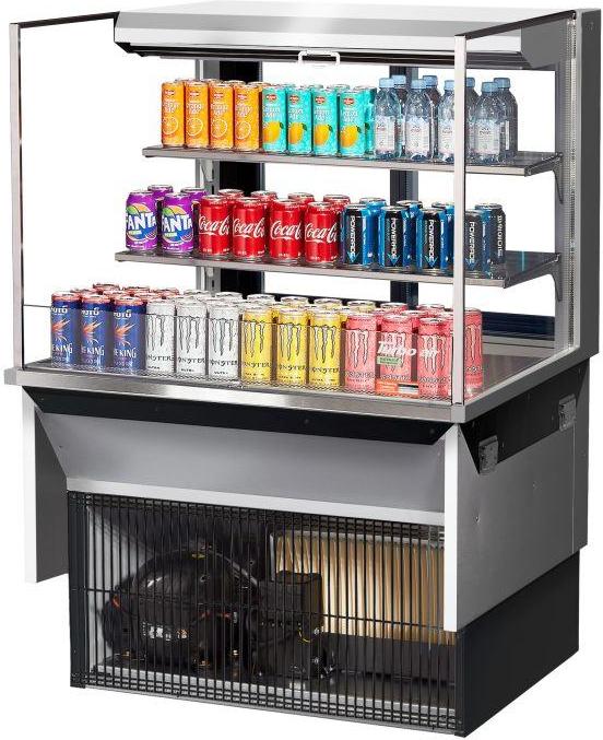 Turbo Air - 35.6" Silver Low Profile Horizontal Open Display Case with 2 Glass Shelves + Deck Only - TOM-36L-UFD-S-3SI-N (ETA 5-6 Weeks)