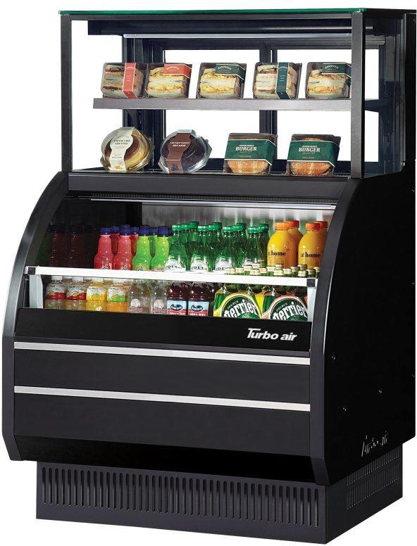 Turbo Air - 38.6" Black Open Display Merchandiser Combination Case with Refrigerated Top Shelf and 2 Stainless Steel Shelves - TOM-W-40SB-UF-N (ETA 5-6 Weeks)
