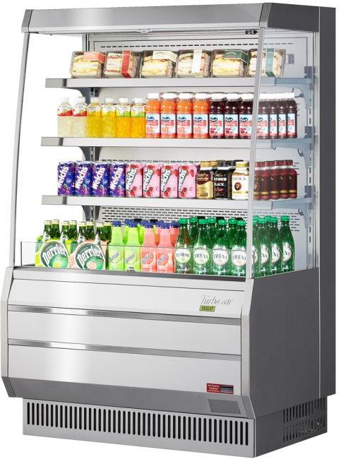 Turbo Air - 39.2" Silver Vertical Mid Height Horizontal Open Display Merchandiser and 3 Solid Flat Shelves - TOM-40MS-N (ETA 5-6 Weeks)
