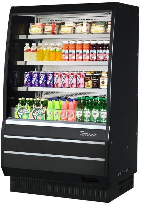 Turbo Air - 40" Black Vertical Mid Height Horizontal Open Display Merchandiser and 3 Solid Flat Shelves - TOM-40MB-SP(-A)-N (ETA 5-6 Weeks)