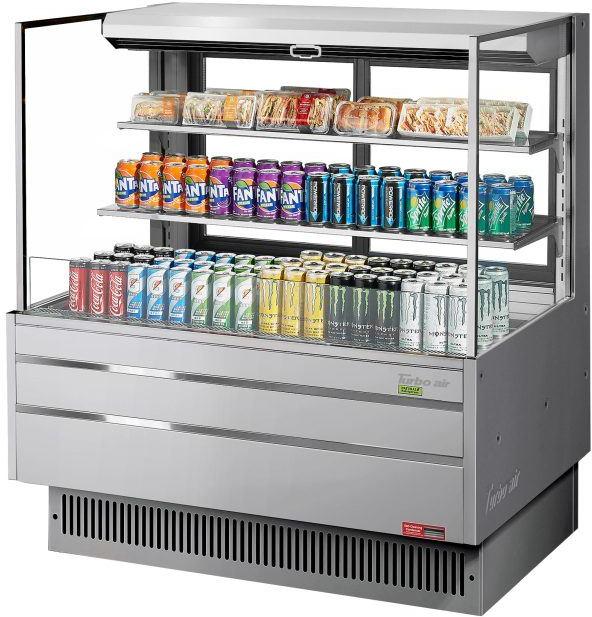Turbo Air - 46.5 Silver Low Profile Horizontal Open Display Merchandiser Case with 2 Shelves + Deck - TOM-48L-UFD-S-3S-N (ETA 5-6 Weeks)