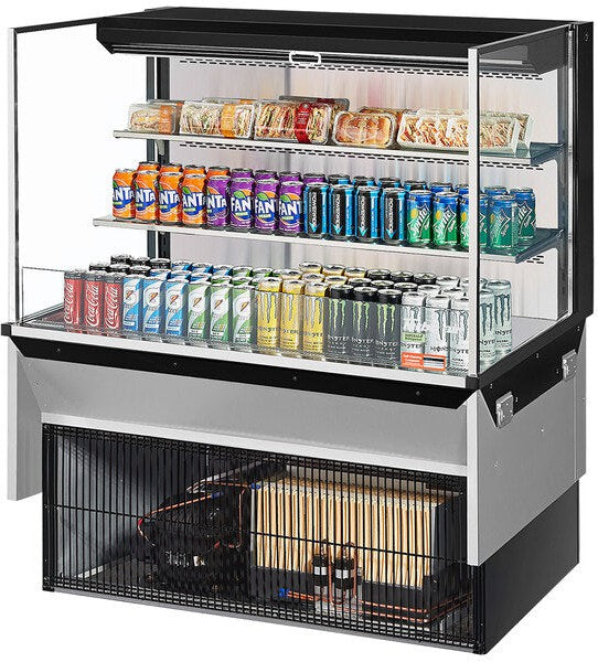 Turbo Air - 46.75" Black Drop-In Refrigerated Open Display Case Merchandiser with 2 Shelves and Glass Side Panel - TOM-48L-UF-B-3SIN (ETA 5-6 Weeks)