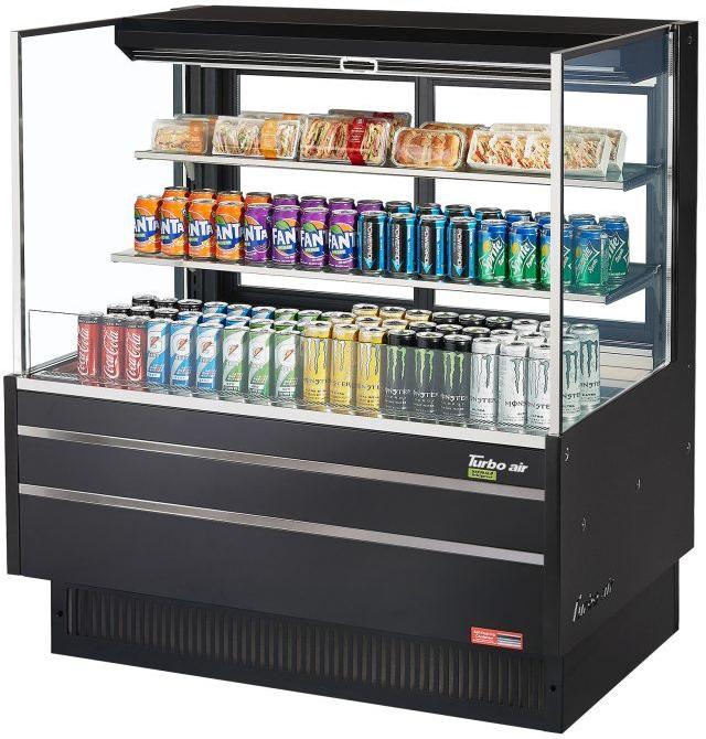 Turbo Air - 46.75" Black Low Profile Drop-In Horizontal Open Display Merchandiser Case with Two Shelves - TOM-48L-UFD-B-3S-N (ETA 5-6 Weeks)