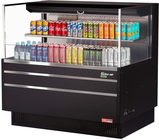 Turbo Air - 46.75" Black Low Profile Horizontal Open Display Case with One Shelf - TOM-48L-UF-B-2S-N (ETA 5-6 Weeks)