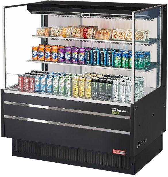 Turbo Air - 46.75" Black Low Profile Horizontal Open Display Merchandiser Case with Two Shelves and Deck - TOM-48L-UF-B-3S-N (ETA 5-6 Weeks)