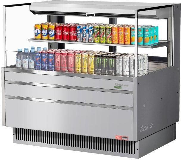 Turbo Air - 46.75" Silver Low Profile Horizontal Open Display Merchandiser Case with 1 Shelf + Deck - TOM-48L-UFD-S-2S-N (ETA 5-6 Weeks)