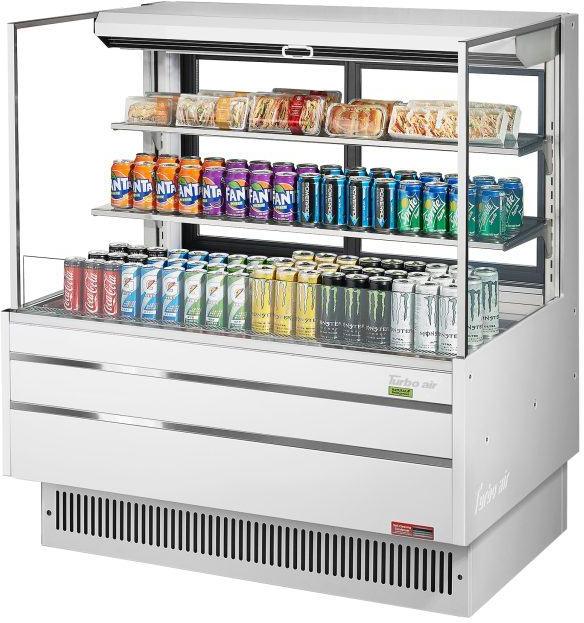 Turbo Air - 46.75" White Low Profile Drop-In Horizontal Open Display Merchandiser Case with Two Shelves - TOM-48L-UFD-W-3S-N (ETA 5-6 Weeks)