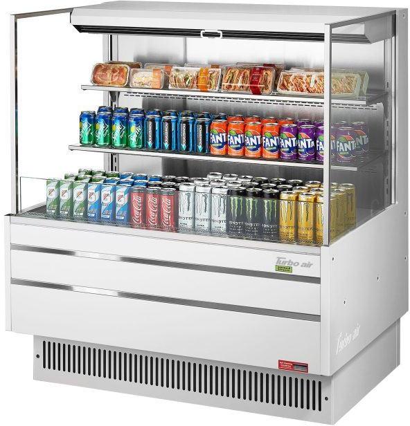 Turbo Air - 46.75" White Low Profile Horizontal Open Display Merchandiser Case with Two Shelves and Deck - TOM-48L-UF-W-3S-N (ETA 5-6 Weeks)