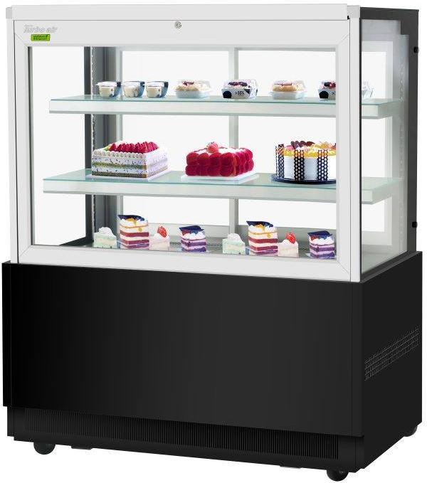 Turbo Air - 47.25" Square Glass Two Tiers Black Refrigerated Bakery Display Case with Front Glass Opening - TBP48-54FN-B (ETA 5-6 Weeks)