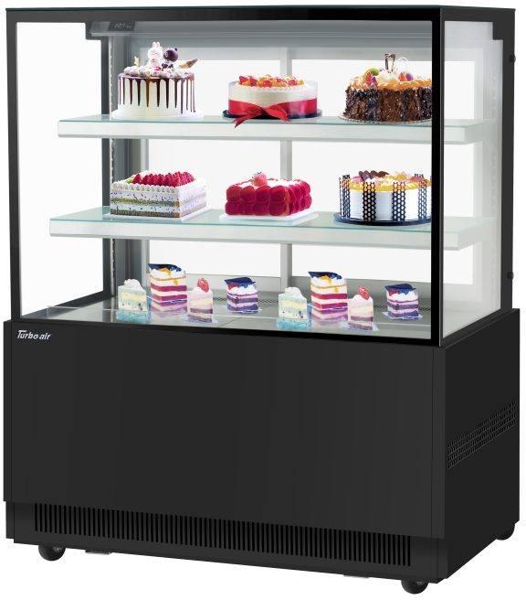 Turbo Air - 47.25" Square Glass Two Tiers Black Refrigerated Bakery Display Case with Straight Tempered Glass Front - TBP48-54NN-B (ETA 5-6 Weeks)
